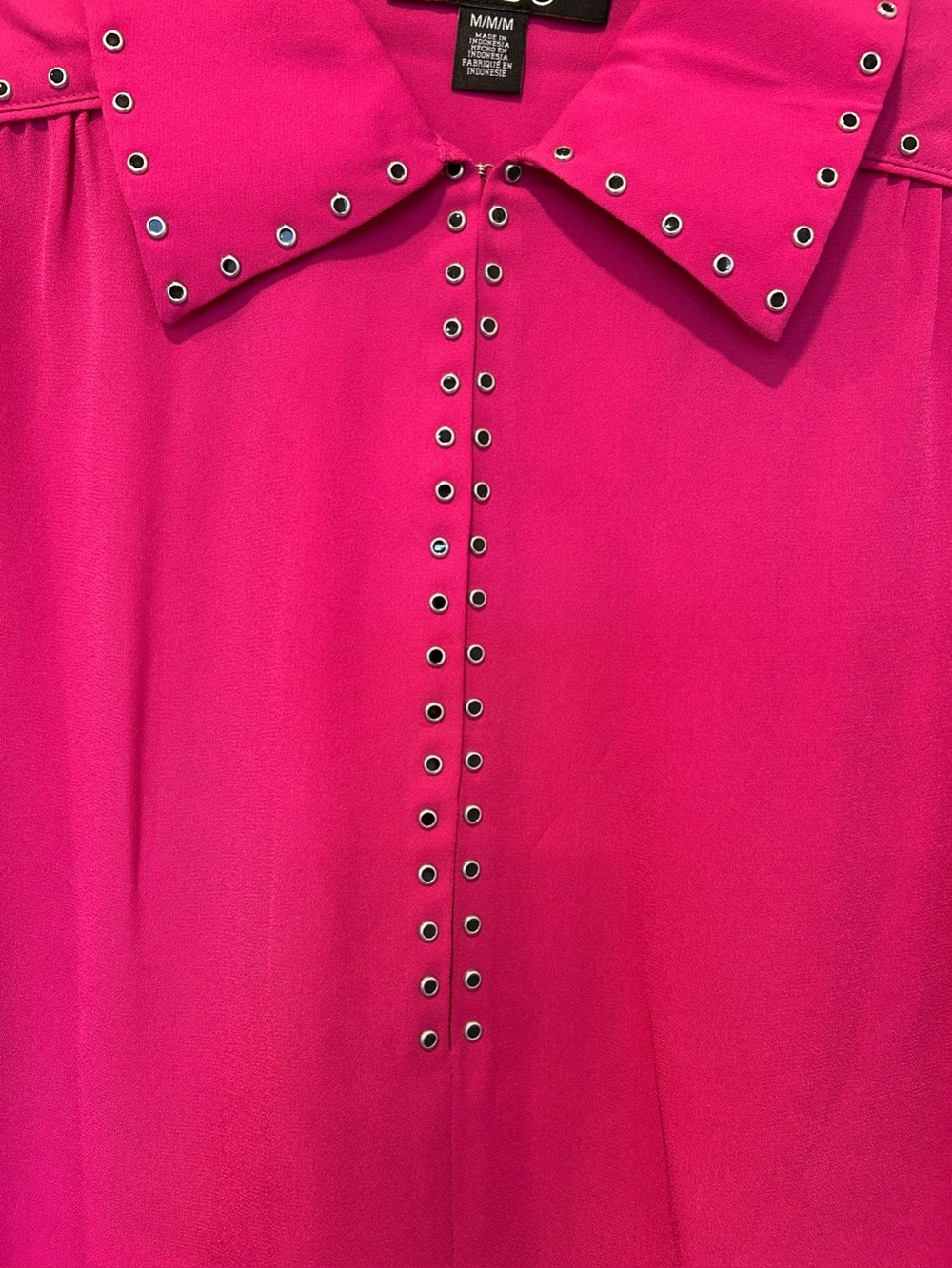 BCBG pink blouse with metal details. Glam office wear or night out shirt